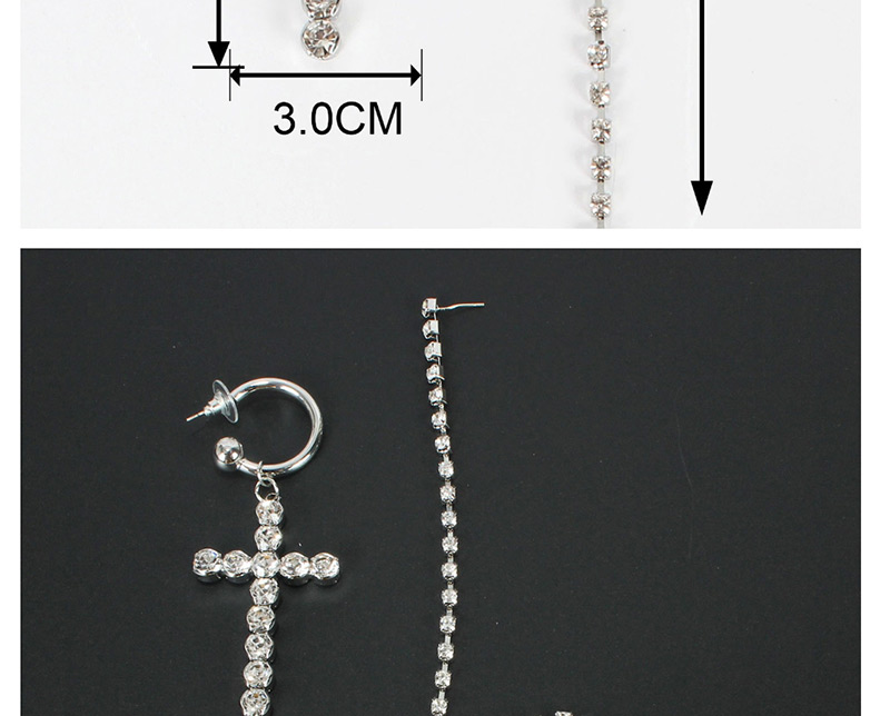 Fashion White K  Silver Studded Diamond Cross Earrings,Drop Earrings