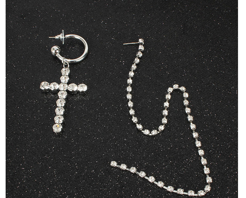 Fashion White K  Silver Studded Diamond Cross Earrings,Drop Earrings