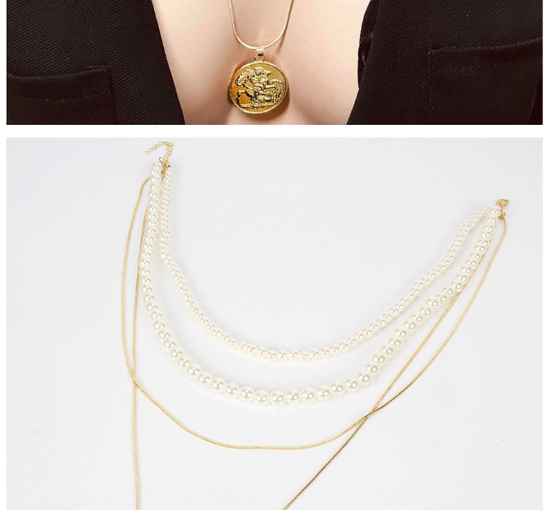 Fashion Gold Metal Snake Chain Imitation Pearl Necklace,Multi Strand Necklaces