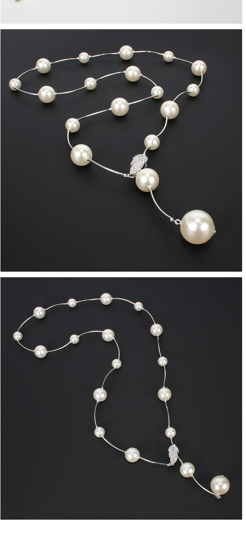 Fashion Black Diamond-like Pearl Necklace,Multi Strand Necklaces