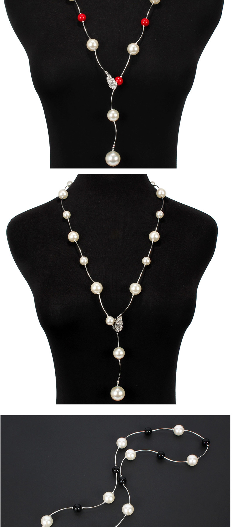 Fashion Red Diamond-like Pearl Necklace,Multi Strand Necklaces