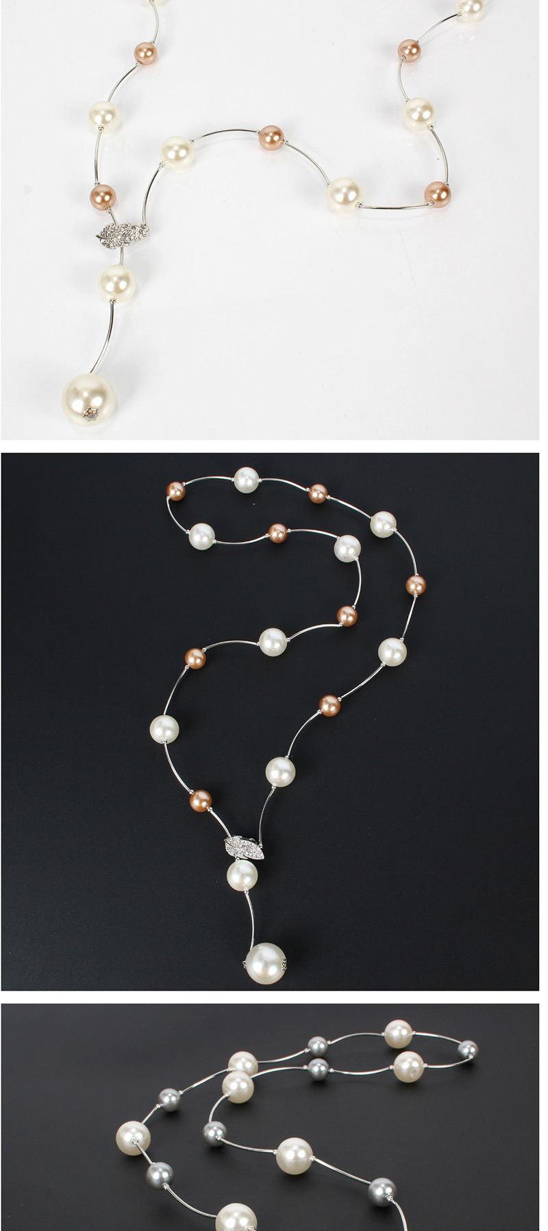 Fashion Brown Diamond-like Pearl Necklace,Multi Strand Necklaces