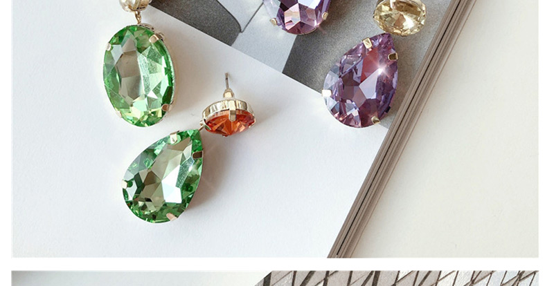 Fashion Advanced Green Glass Crystal Contrast Earrings,Drop Earrings