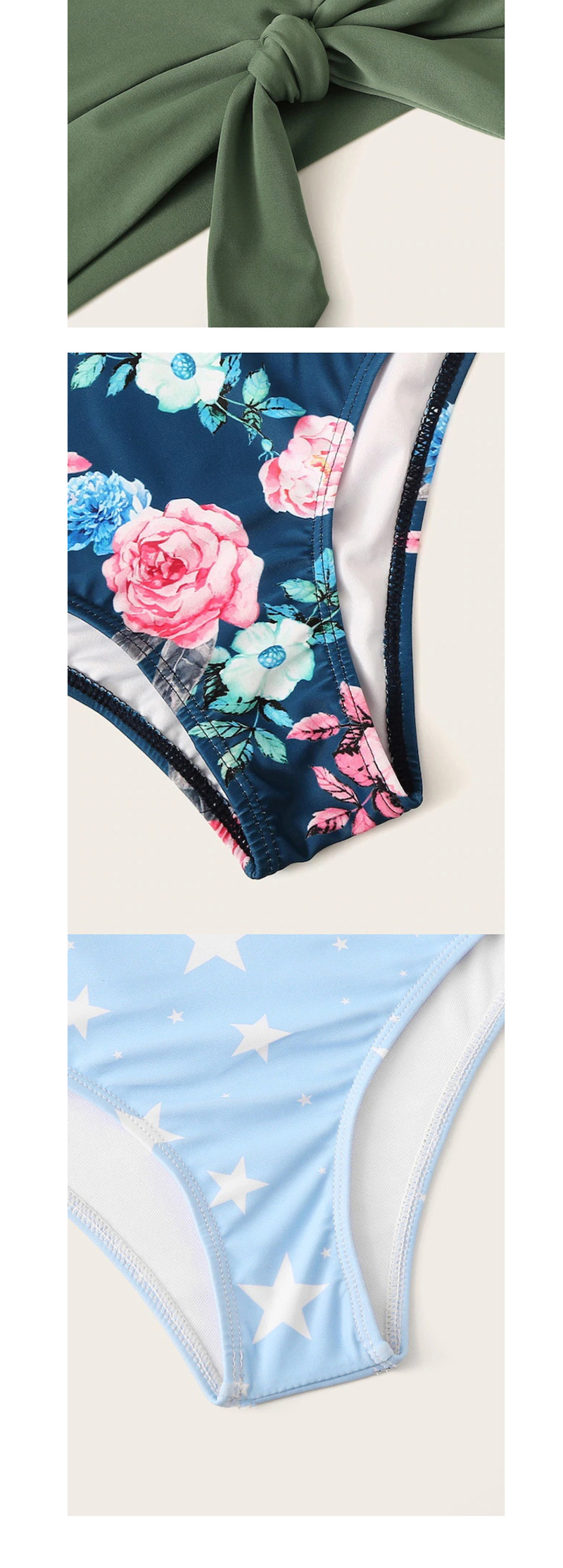 Fashion Navy Blue Print Printed High Waist Split Swimsuit,Bikini Sets