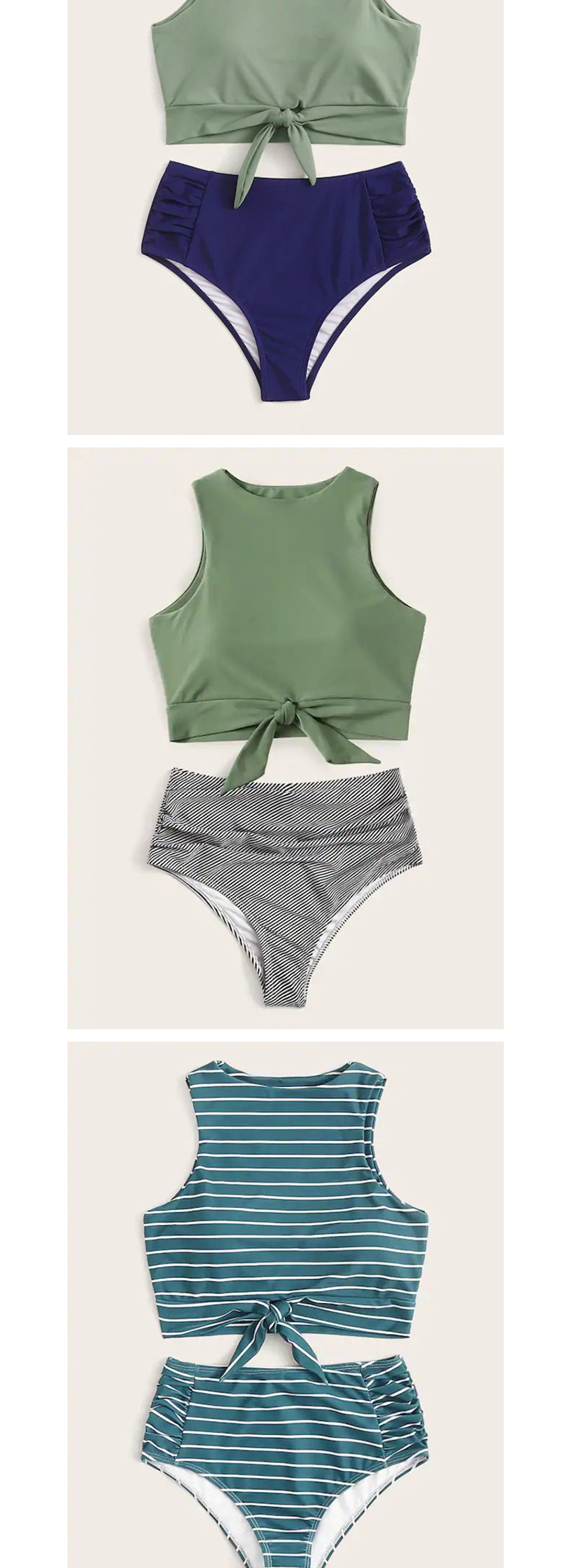 Fashion Green Printed High Waist Split Swimsuit,Bikini Sets