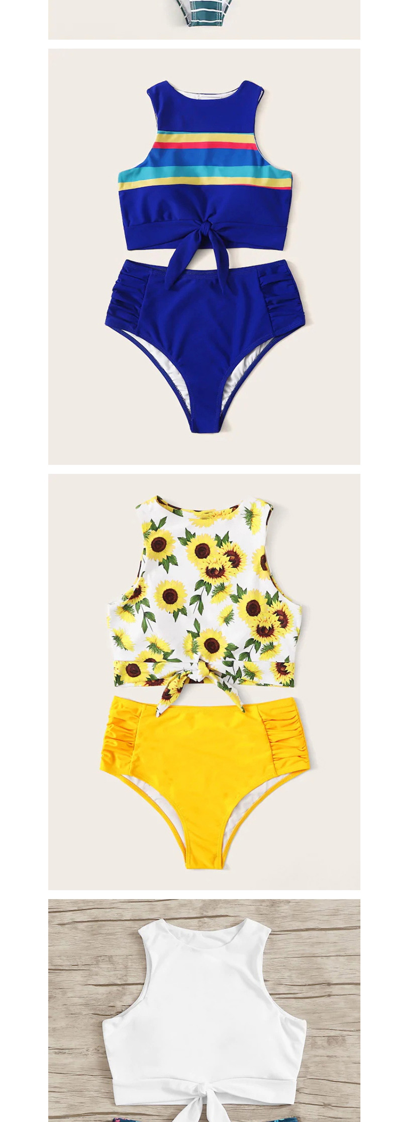Fashion Yellow Leopard Point Printed High Waist Split Swimsuit,Bikini Sets