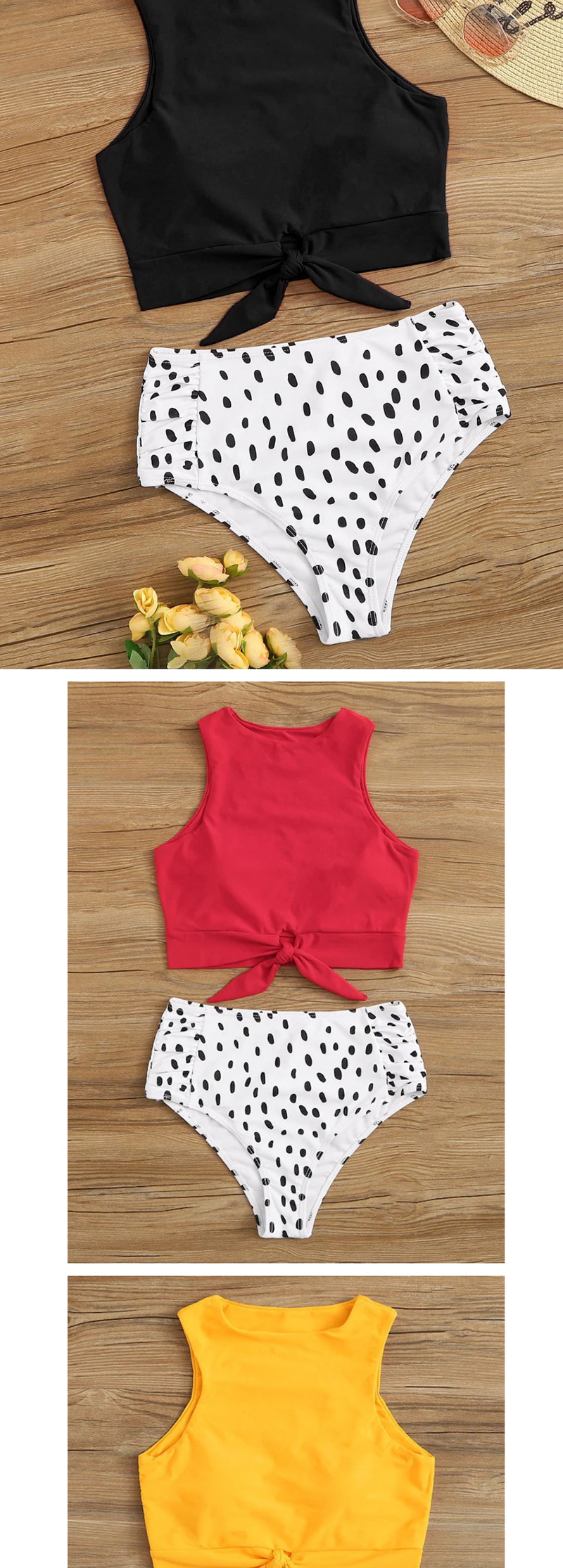 Fashion Red Leopard Point Printed High Waist Split Swimsuit,Bikini Sets