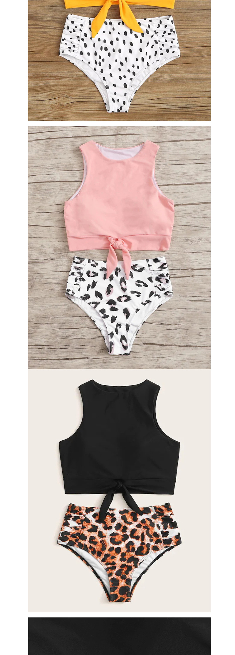 Fashion Black Leopard Point Printed High Waist Split Swimsuit,Bikini Sets