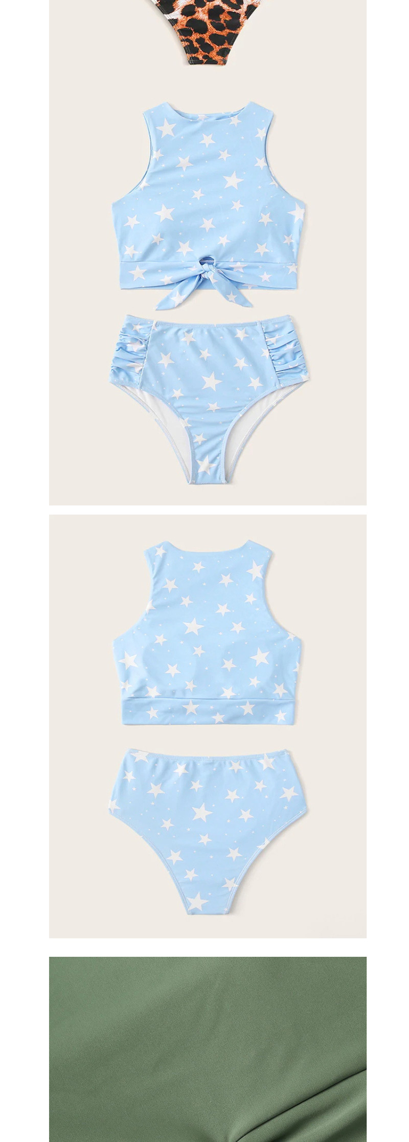 Fashion Blue Stars Printed High Waist Split Swimsuit,Bikini Sets