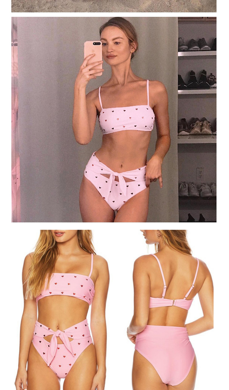 Fashion Pink Belted Love Print High Waist Bikini,Bikini Sets