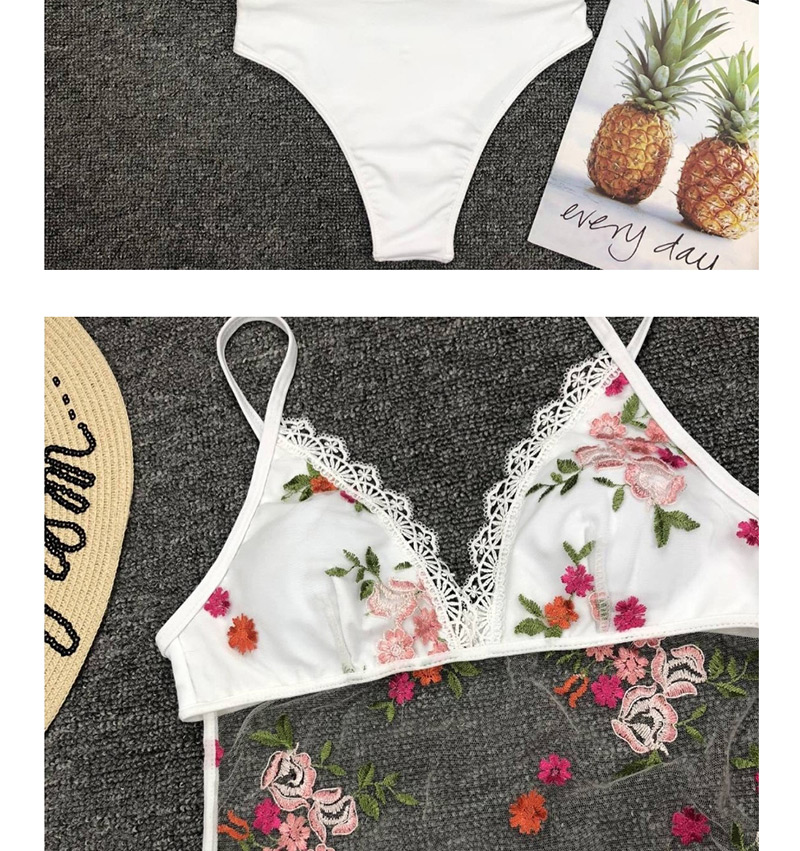 Fashion White Rose Embroidered Mesh Stitching Lace One-piece Swimsuit,Bikini Sets