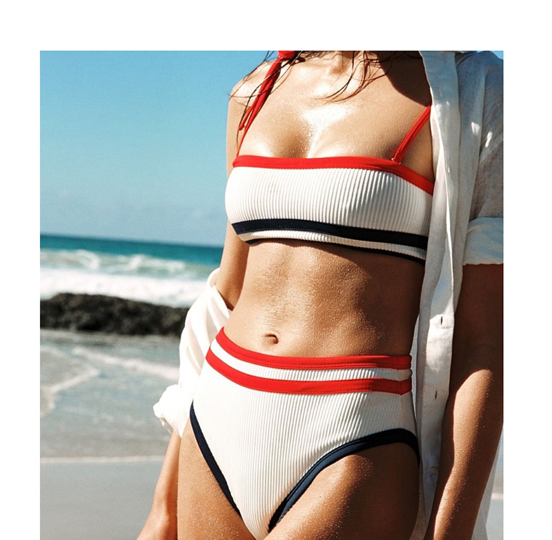 Fashion White Splicing High Waist Split Swimsuit,Bikini Sets