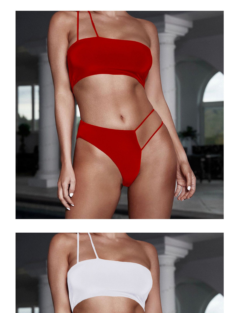 Fashion White Irregular One-shoulder Split Swimsuit,Bikini Sets