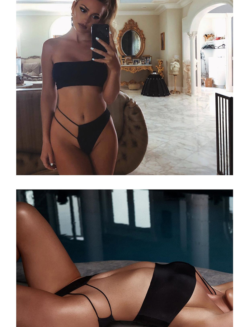Fashion Black Irregular One-shoulder Split Swimsuit,Bikini Sets