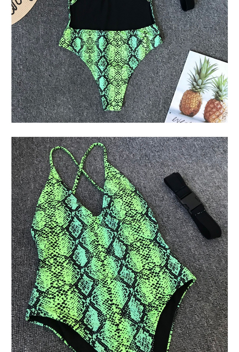 Fashion Green Serpentine Belt High Waist Split Swimsuit,Bikini Sets