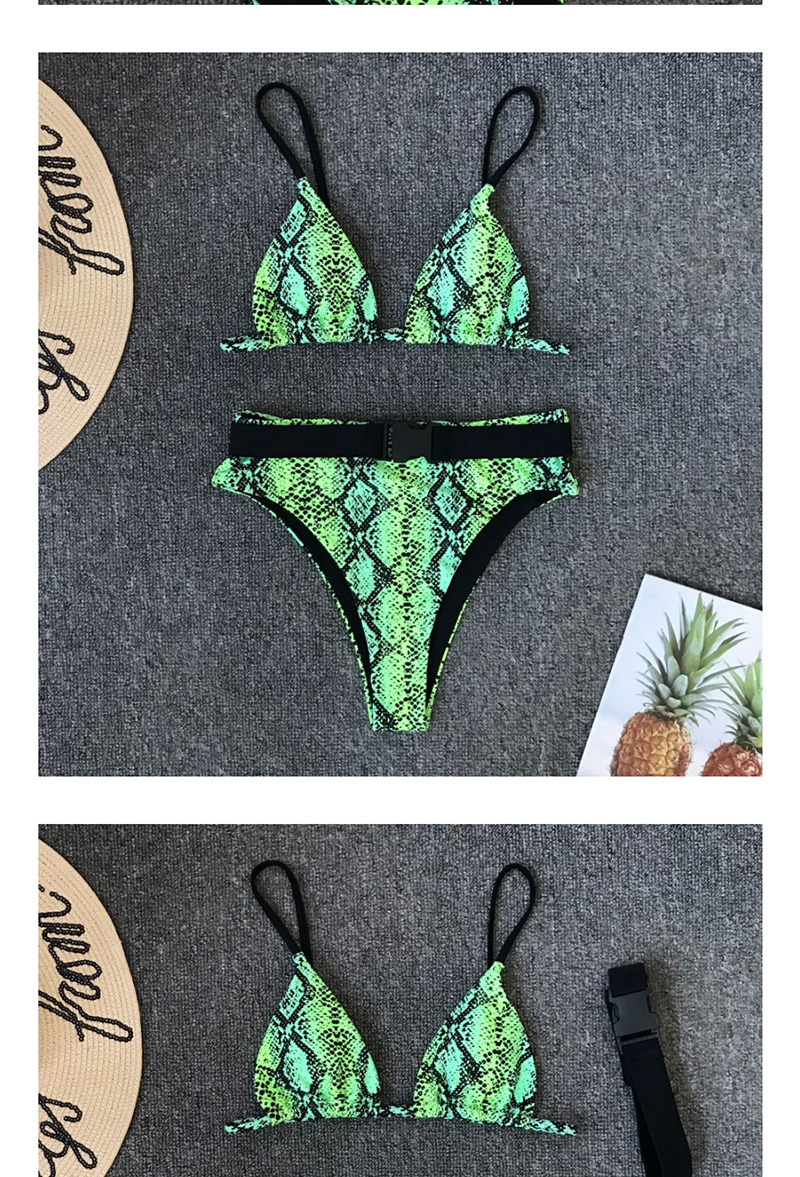 Fashion Green Serpentine Belt High Waist Split Swimsuit,Bikini Sets
