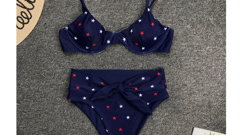 Fashion Navy Star Three-dimensional Printing High Waist Lace Split Swimsuit,Bikini Sets