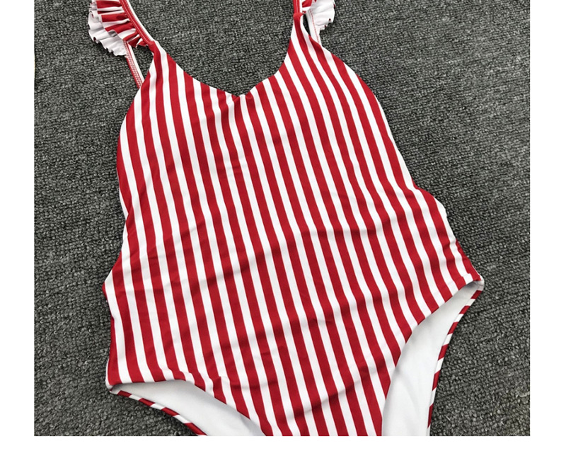 Fashion Red Striped Ruffled One-piece Swimsuit,One Pieces