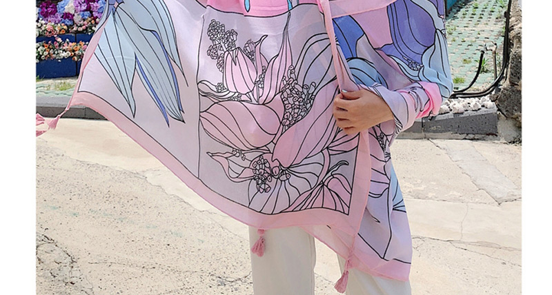 Fashion Color Matching Flower Oversized Sunscreen Shawl,Thin Scaves