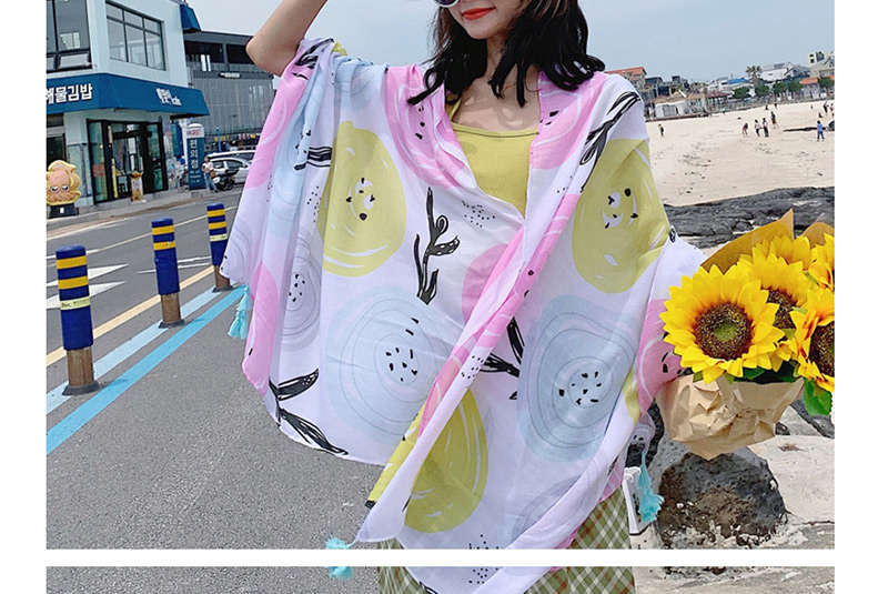 Fashion Color Circle On White Oversized Sunscreen Shawl,Thin Scaves
