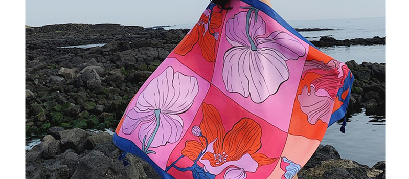 Fashion Color Matching Flowers Oversized Sunscreen Shawl,Thin Scaves
