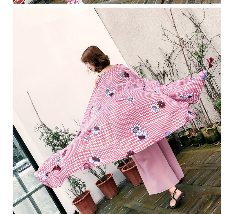 Fashion Pink Flower Printed Cotton And Linen Scarf Shawl,Thin Scaves
