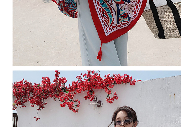 Fashion Red Geometry Oversized Sunscreen Shawl,Thin Scaves