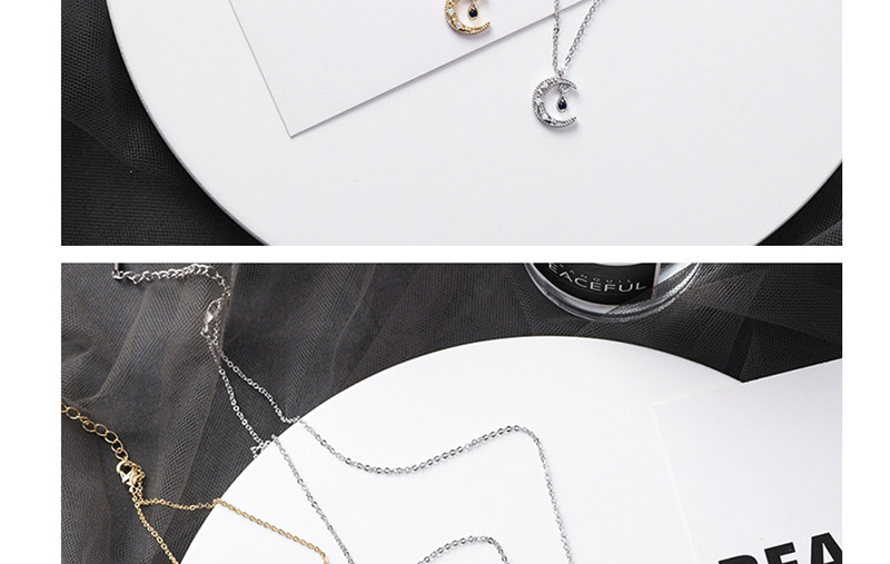 Fashion Silver Micro-inlaid Zircon Drop Moon Necklace,Pendants