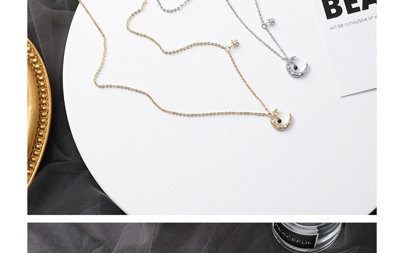 Fashion Silver Micro-inlaid Zircon Drop Moon Necklace,Pendants