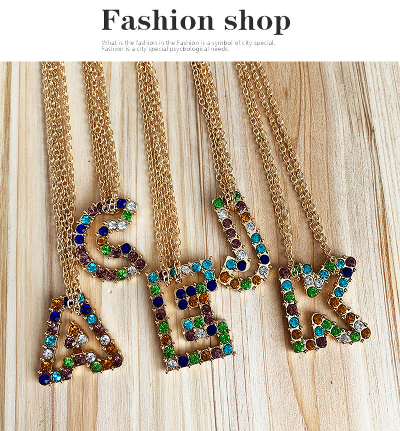 Fashion Letter M Alloy Diamond Alphabet Necklace,Pendants