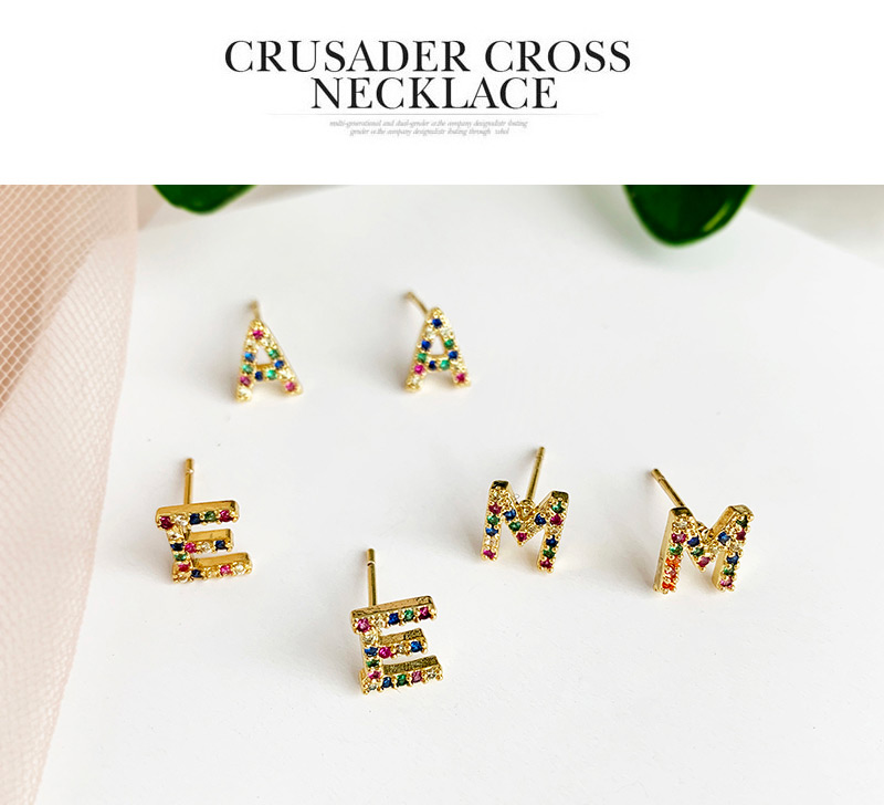 Fashion L Gold Copper Inlaid Zircon Letters,Earrings