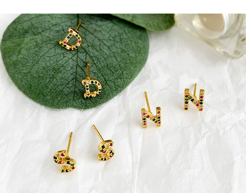 Fashion H Golden Copper Inlaid Zircon Letters,Earrings