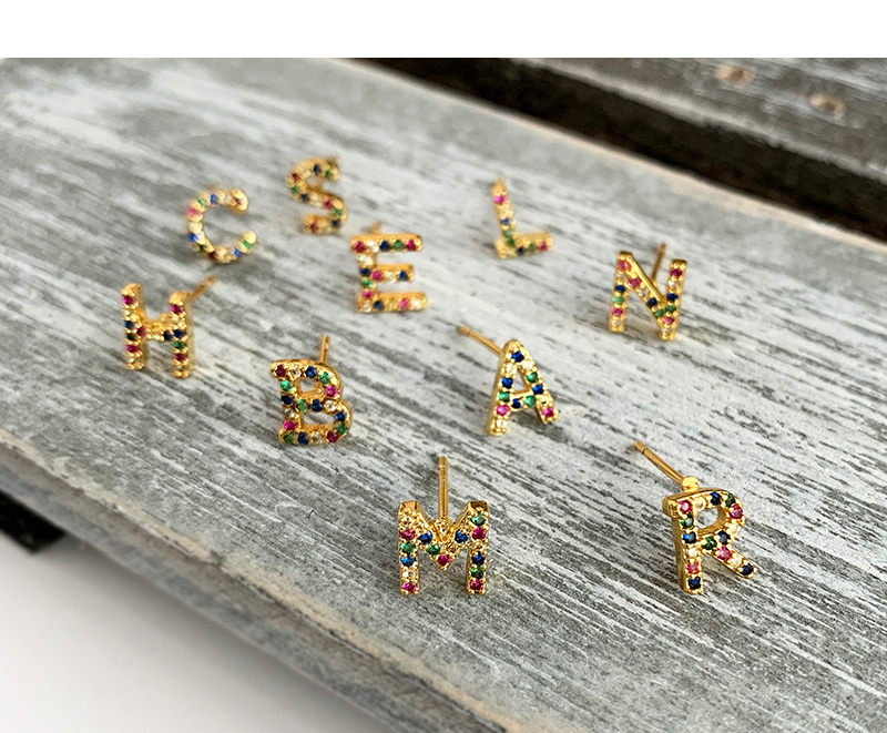 Fashion T Golden Copper Inlaid Zircon Letters,Earrings