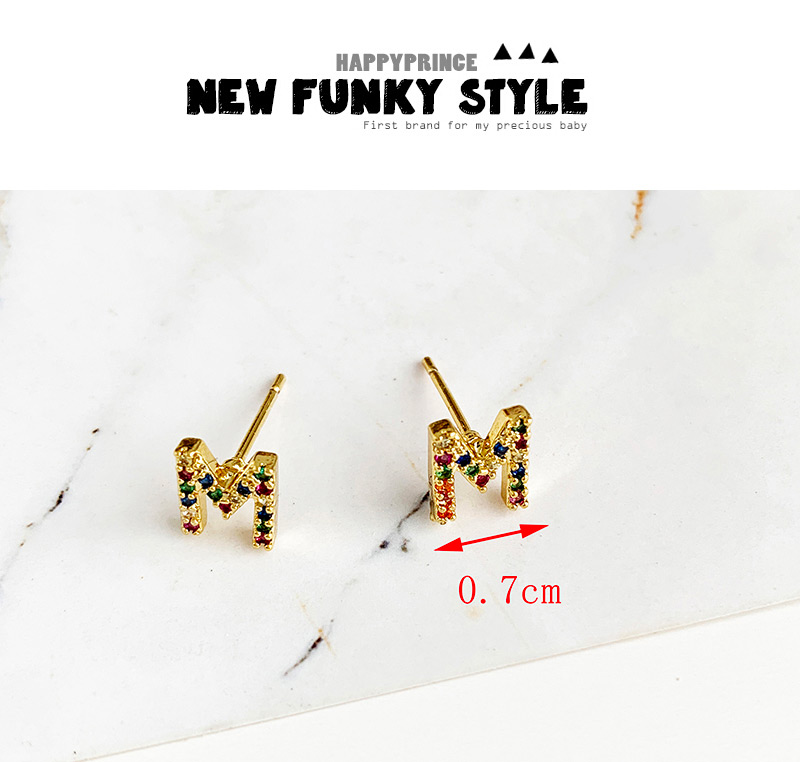 Fashion F Gold Copper Inlaid Zircon Letters,Earrings