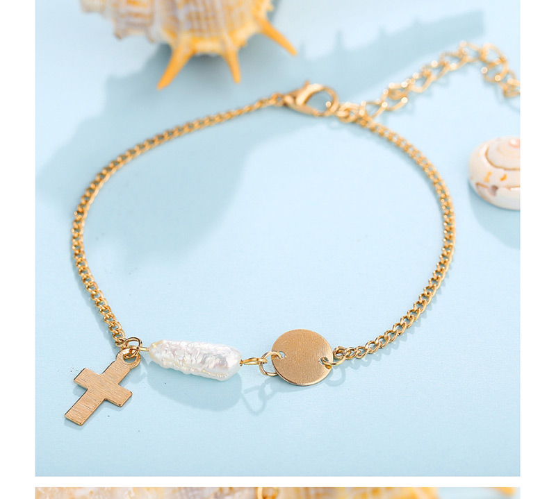 Fashion Gold Sequined Cross Freshwater Pearl Bracelet,Fashion Bracelets