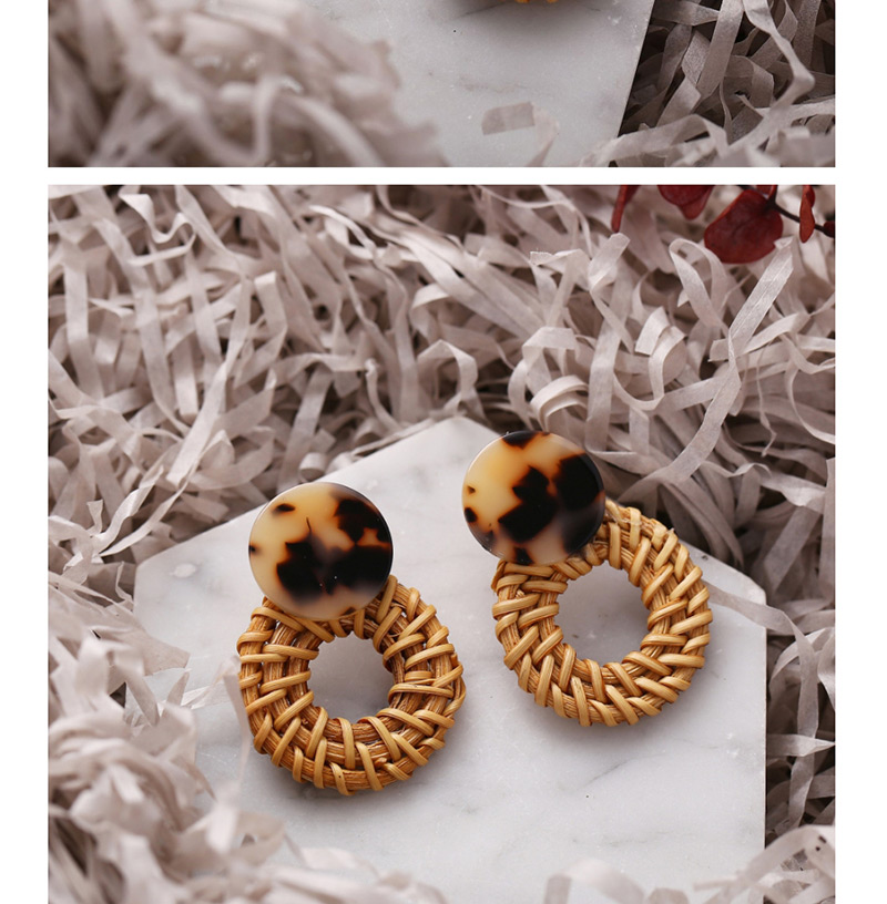 Fashion Deep Leopard Acrylic Wooden Woven Earrings,Drop Earrings