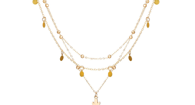 Fashion Gold Cactus Sequins Multi-layer Necklace,Multi Strand Necklaces