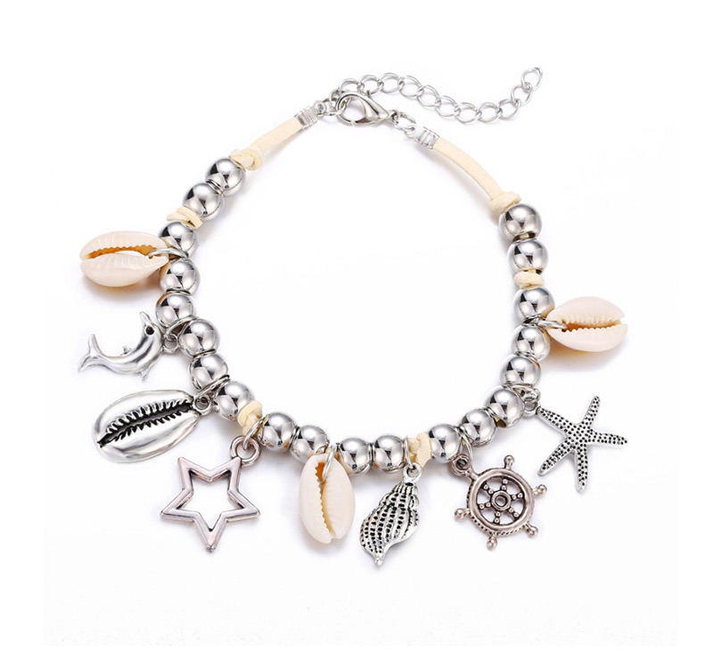 Fashion Silver Silver Bead Shell Hollow Five-pointed Star Anklet,Fashion Anklets