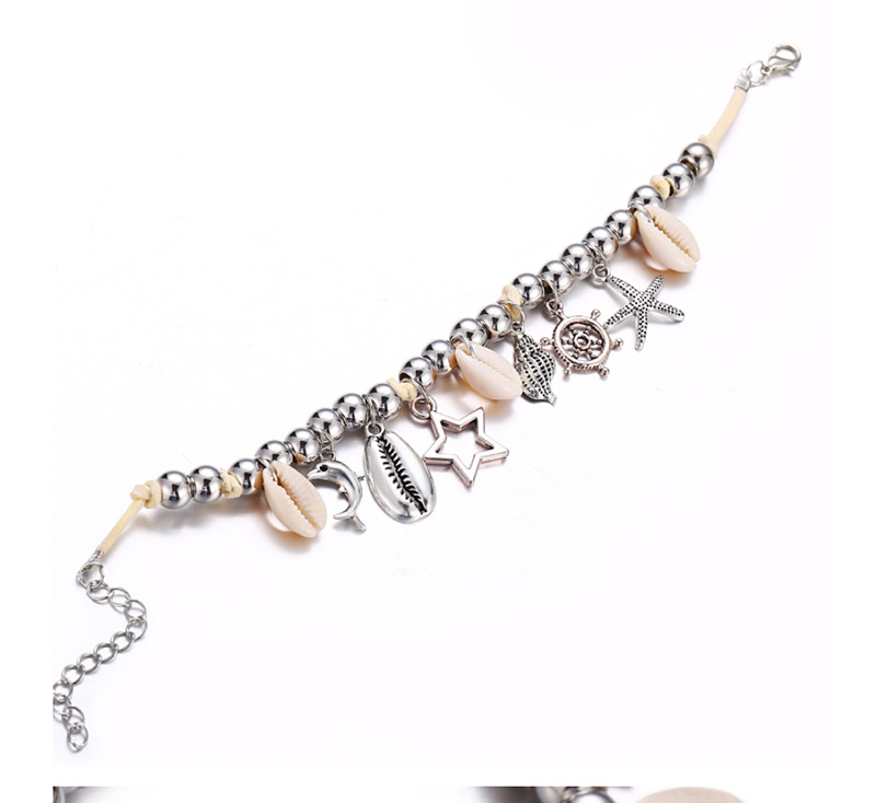 Fashion Silver Silver Bead Shell Hollow Five-pointed Star Anklet,Fashion Anklets