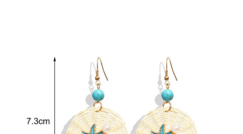Fashion White Starfish Shell Pearl Rattan Woven Earrings,Drop Earrings
