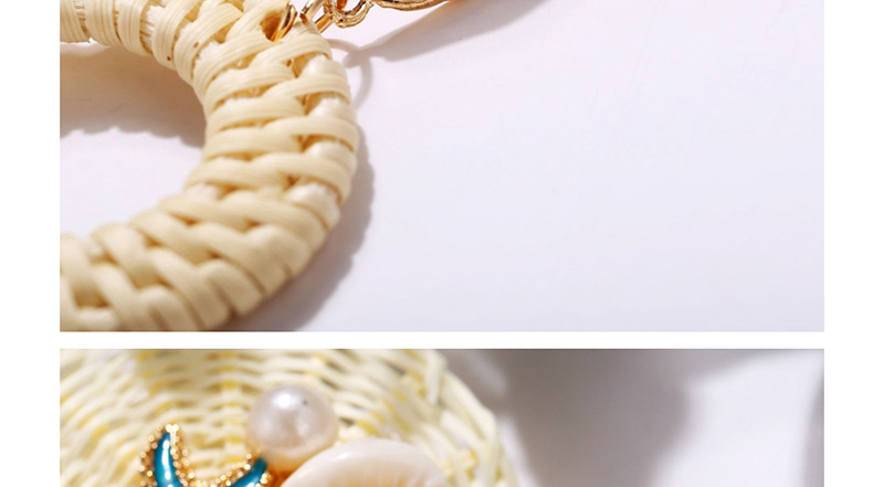 Fashion White Starfish Shell Pearl Rattan Woven Earrings,Drop Earrings