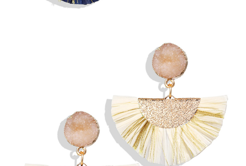 Fashion White Lafite Fringe Fan Earrings,Drop Earrings