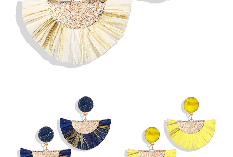 Fashion Yellow Lafite Fringe Fan Earrings,Drop Earrings