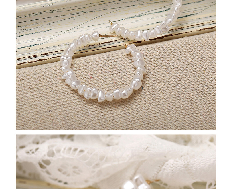 Fashion White Irregular Faux Pearl C-shaped Beaded Earrings,Hoop Earrings