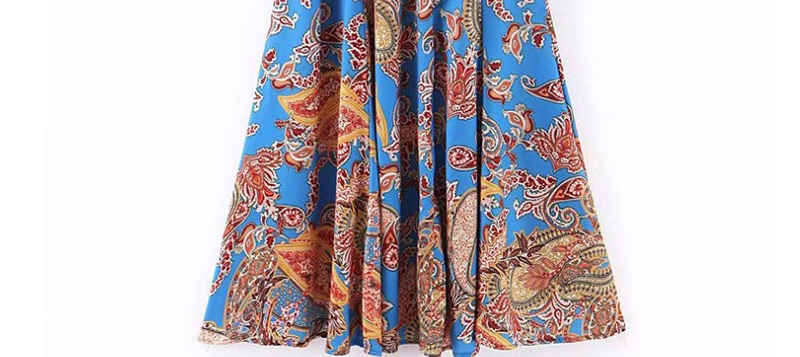 Fashion Blue Flower Printed Lace Skirt,Skirts