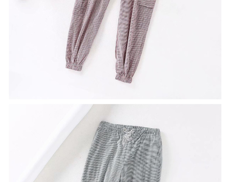 Fashion Black Grid Plaid Printed Chain Stitching Trousers,Pants