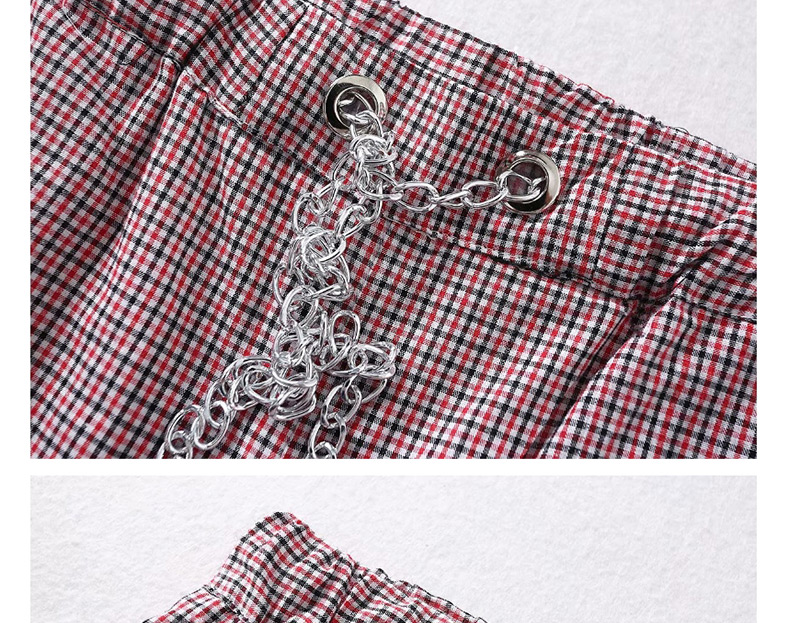 Fashion Red Plaid Printed Chain Stitching Trousers,Pants