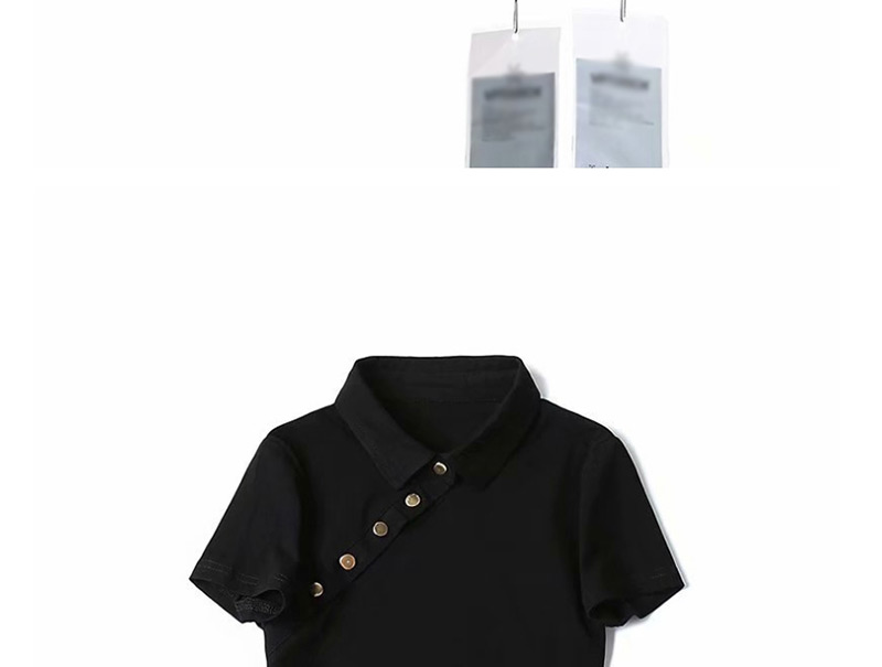 Fashion Black Polo Collar Diagonal Short-sleeved T-shirt,Tank Tops & Camis