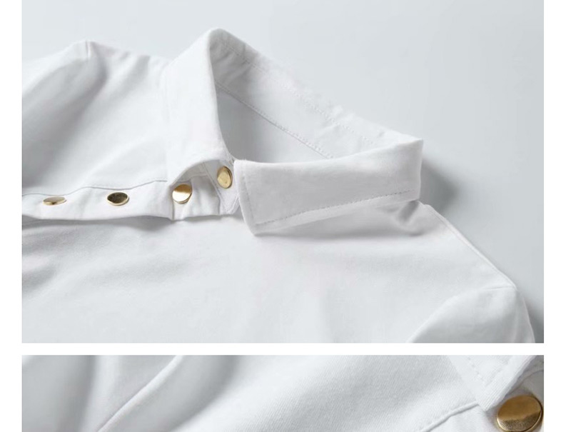Fashion White Polo Collar Diagonal Short-sleeved T-shirt,Tank Tops & Camis