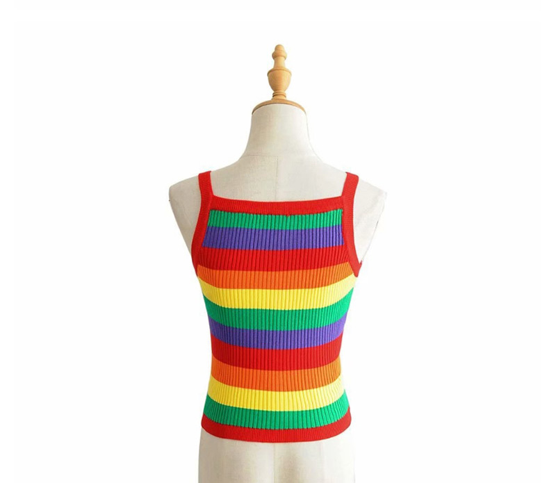 Fashion Color Striped Strap Stitching Knit Vest,Tank Tops & Camis